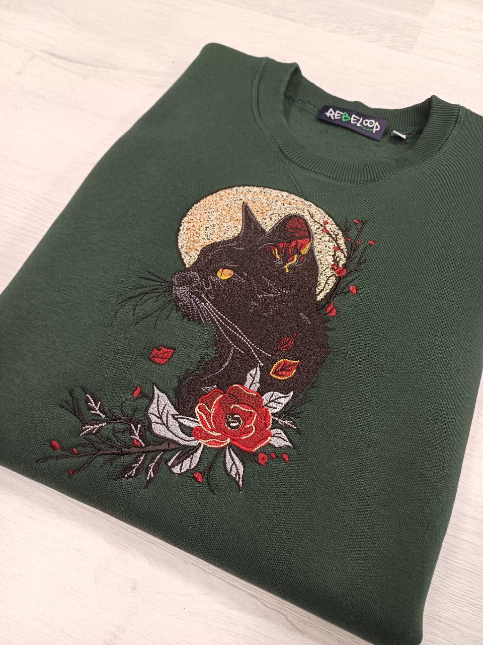 Black Cat Embroidered Sweatshirt