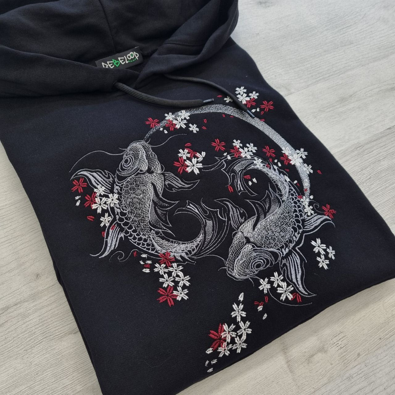 Felpa ricamata Carpe koi grey