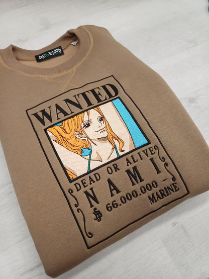 One Piece Nami Wanted papyr embroidered sweatshirt
