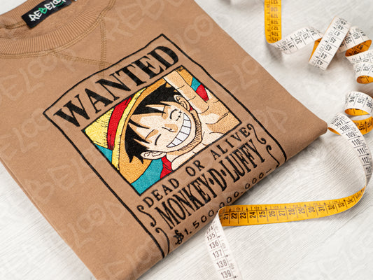 Felpa ricamata One Piece Luffy Wanted papyr