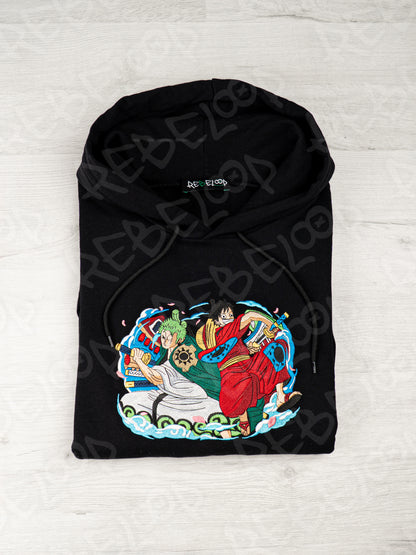 One Piece Luffy Wano and Zoro Wano Embroidered Sweatshirt